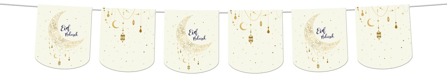 Folat 24890 Mubarak Decorative Bunting - 6 Metres Eid Decorative Star Moon Accessories Ramadan, Multicoloured