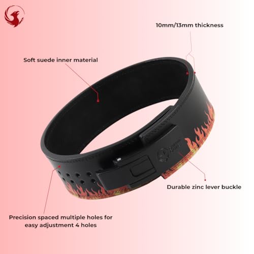 Image of 10MM UV Print Designer Lever Gym Belt | Custom Powerlifting Belt | 100% Full Grain Genuine Leather | IPF Standard | Warm Fire Belt with Black Buckle | Size Small