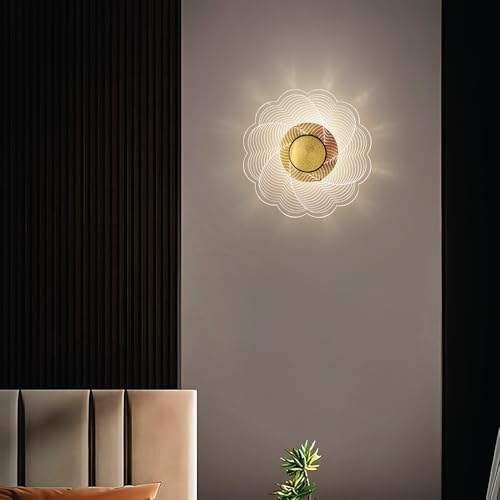Image of Spiral Pattern 3-in-1 LED Wall Light Decorative Lamp with Golden Center Artistic Accent Lighting for Living Room Bedroom Hallway & Home Decor (Artistic Flower Designs, Pack of 2)