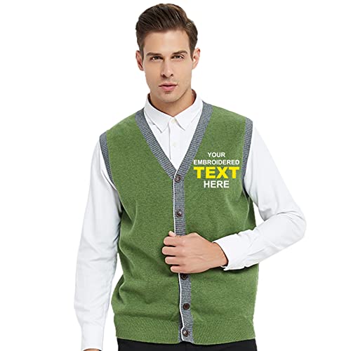 TopTie Custom Embroidered Monogrammed Men's Sleeveless Cardigan Sweater Vest Stylish Button
