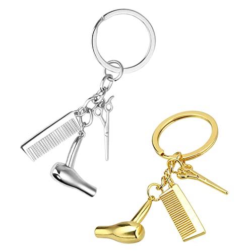 HBYMYDA Coiffeur Clé Pendentif Porte-Clés Ciseaux Peigne Sèche-Cheveux Pendentif Porte-Clés pour Sac à Main Téléphone Portable Sac de L'argent de Voiture Porte-Clés Cover