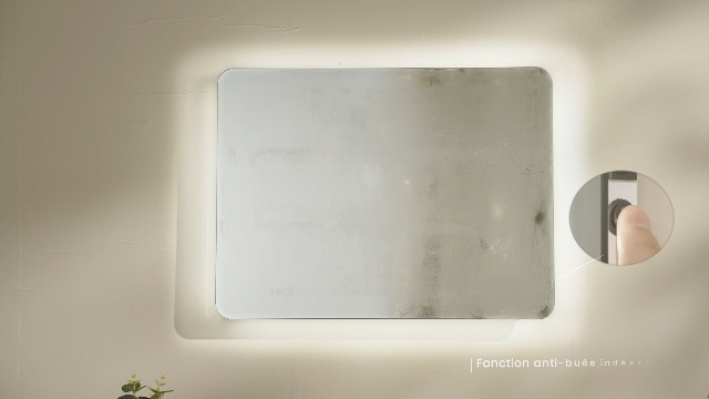 Miroir De Salle De Bain LED Anti-Buée - 60x40 Cm - Lumière Blanche Et Chaude - Design Moderne
