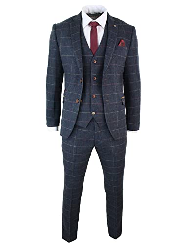 Costume 3 pièces homme à carreaux chevrons gilet veste pantalon bal
