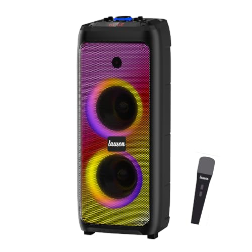 Lauson LLX36 Altavoz Bluetooth Portatil con Efecto de Luces Multicolores LED | Bluetooth Speaker con Lector USB MP3 | Altavoz Karaoke con Radio Integrada, Bateria 12 h Carga Incluye Micrófono