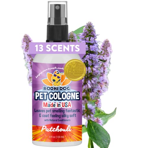 Bodhi Dog Premium Dog Cologne - Deodorizing Dog Perfume &amp; Conditioner for Dogs &amp; Cats - Natural Long Lasting Spray - Keeps Pets Fresh All Day - Gentle &amp; Safe Formula, Made in USA (Patchouli 4 Fl Oz)