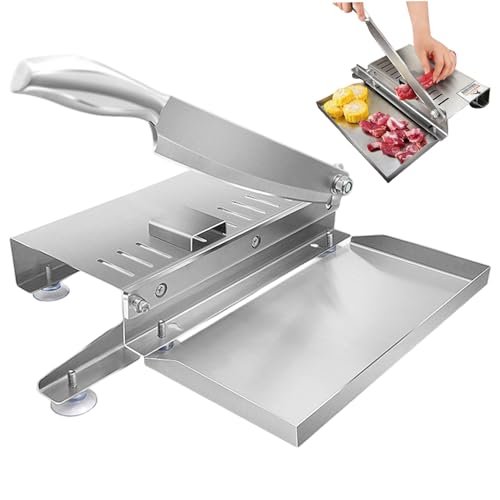 Cortador de huesos, cortadora de carne manual de acero inoxidable con escala y bandeja de alimentos, cortador de carne que salva el parto con mango sin deslizamiento y taza de succión para la cocina
