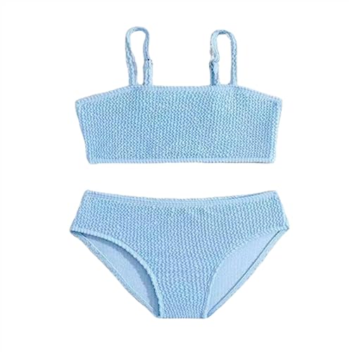 Girl's Smocked Bikini Set Solid Spaghetti Strap Swimsuit Two Piece Bikini Top + Shorts Ruched Elastic Bathing Suit