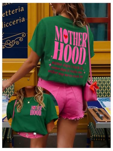Image of RoseSeek Women's Graphic Letter Tee Crew Neck Trendy Summer Vintage T Shirt