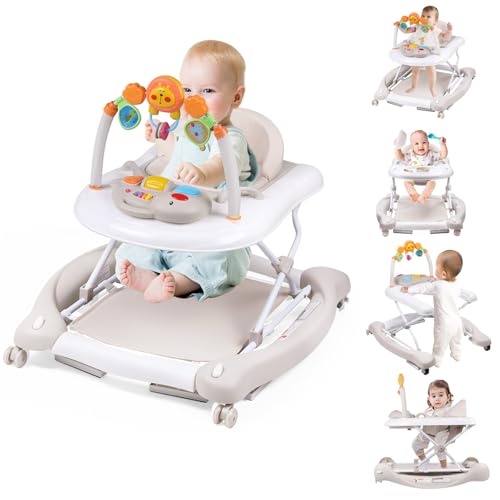 Boyro Baby Baby Walker, 5-in-1 Baby Walkers for Boys and Girls 6-12 Months with Bouncer, Removable Footrest, Feeding Tray &amp; Music, Foldable &amp; Adjustable Activity Walker for 6-18 Months Toddler Infant