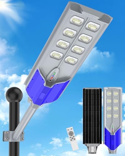 AIKVSXER S-10000W Solar Street Lights Outdoor, 6500K Commercial Dusk to Dawn Parking Lot Light, Waterproof IP67 Solar Security Flood Lights with Motion Sensor and Remote for Street,Road,Yard, 1 Pack