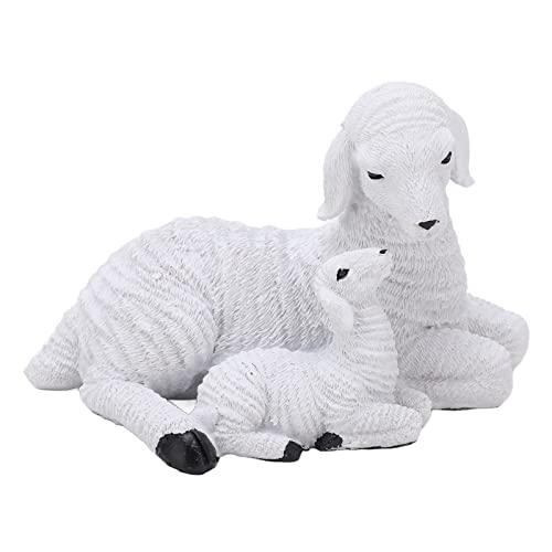 Figura de Oveja Madre e Hijo de Resina Pintada a Mano