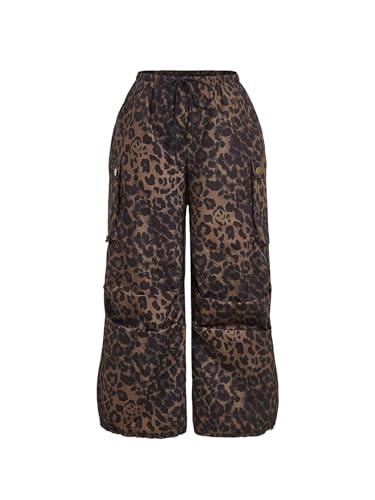 Verdusa Women's Plus Size Leopard Print Cargo Pants Drawstring High
