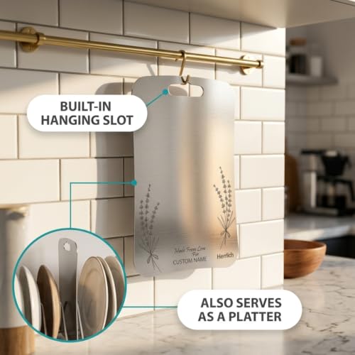 Image of Herrlich Homes 304 Stainless Steel Customize Rectangle Chopping Board for Kitchen | 35 x 25 cm | Customization Name /Text | with Gifting Packaging | Large