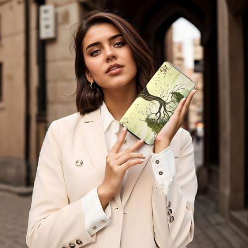 Trees Leather Wallet For Women Girl, Zip Around Credit Card Holder Long Pu Wallet Clutch Purse Waterproof Travel Handbag 6