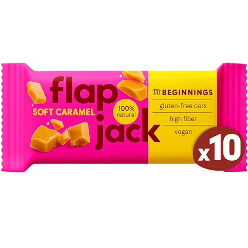 The BEGINNINGS Barritas de avena Flapjack Caramelo suave – 10 x 60 g (600 g) – veganas, sin gluten – snack energético natural – ricas en fibra