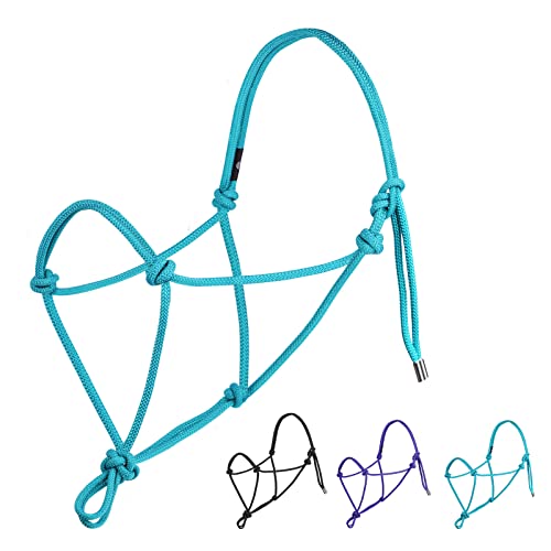 Harrison Howard Rope Halter for Horses Super Sturdy Horse Rope Training Halter with 2 Knot 1/4 Stiff Halter Cord Size Yearling - Turquoise