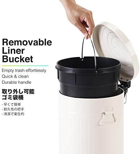 Bathroom Bin with Lid, Small White Waste Basket For Home Bedroom, Retro Step Garbage Metal Bin With Soft Close, Vintage Office Pedal Trash Bin, 5 Liter/ 1.3 Gallon