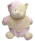 Guarda Pijamas Peluche guarda pijamas para bebés personalizado con su nombre bordado a máquina. Rosa.