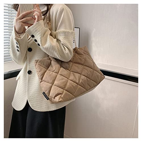 Image of GRPKSSIB Quilted Tote Bag Soft Nylon Shoulder Bag Lightweight Puffer Padding Handbag Puffy Hobo with Chain for Women