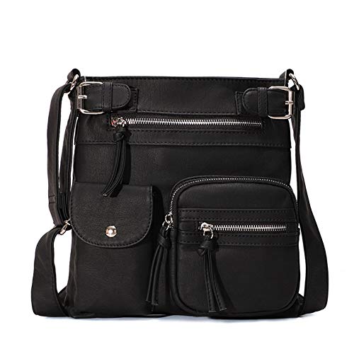 Ambility Multi-Pocket Waterproof Crossbody Bag Women Soft PU Leather Shoulder Purse Bag Multifunctional Ladies Shoulder Bag Fashion Small Square Bag