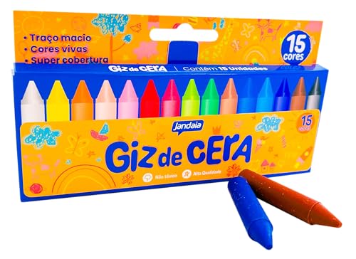 Giz de cera curto 15 cores redondo - Jandaia