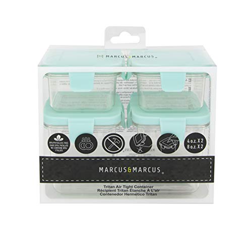 KIT COM 4 POTES EM TRITAN 2 x 120ML E 2 x 240ML, Marcus e Marcus, Pote: incolor; Tampa: Verde, Peque