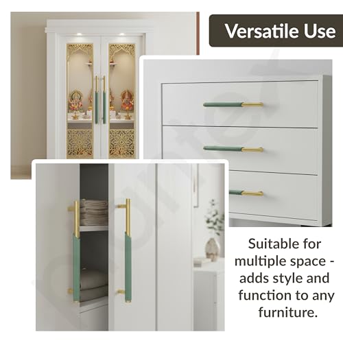 Image of Plantex Stainless Steel & Aluminium Cabinet Handle /160mm Wardrobe Door Handle /Cupboard Pull-Push Handles for Home /Office - Pack of 2 (Green & Gold)