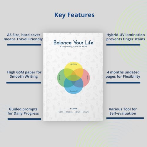 Image of Balance Your Life - Daily Undated Planner and Journal | Wellness Habit Tracker | Boost Work Productivity | Gratitude & Mental Wellbeing | Budget Management | 4-Month Program | 5-Star Product (Polar White)