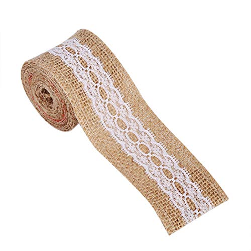 OUKENS Simulation Plant Decoration Decor Burlap Ribbon, 6 Types Natural Jute Burlap Ribbon with White Lace Rustic Style Wedding