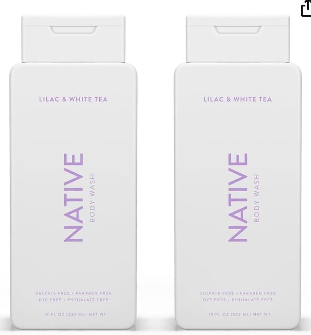 Native Body Wash Natural Body Wash for Women, Men | Sulfate Free, Paraben Free, Dye Free, with Naturally Derived Clean Ingredients Leaving Skin Soft and Hydrating, Lilac & White Tea - 2 Pk