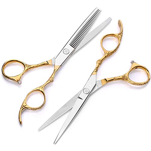 Professional Hair Cutting Shears, 6 inch professional japan steel plum hair scissors cutting barber salon thinning shears hairdressing scissors (Color : Set)