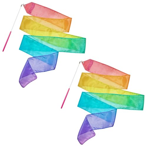 HiUnicorn 100% Silk Dance Ribbons Pastel Rainbow Play Silks Kids Toddlers Spring Easter Outdoor Streamer Toy Princess Ribbon Dancer Wand for Gymnastics Dancing Birthday Gift