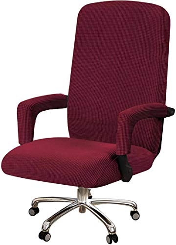 Stretch Office Chair Covers with Armrest Covers, Removable Computer Chair Slipcovers Spandex Jacquard Fabric for Swivel Armchair Covers-Wine red-Large