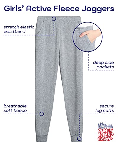 Coney Island Girls’ Sweatpants – 3 Pack Active Fleece Jogger Pants With Pockets – Performance Sweatpants For Girls (5-16), Size 14-16, Black/Turquoise/Heather Grey #TOP1