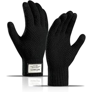 Lonnalee Gants Hiver Chauds Pour Hommes à écran Tactile Tricotés Magiques Extensibles épaissis Doublure en Polaire Douce Noire Pour l'extérieur