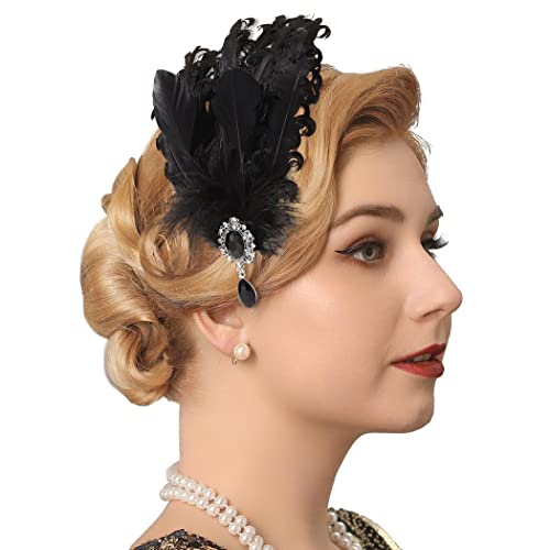 Genbree 1920S Flapper Headband Gatsby Headpiece Feather Hair Hoop Feather Headwear Cocktail Party Hair Accessories For Women And Girls (Black) #TOP1