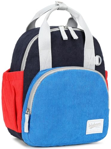 Image of Bluboon Toddler Backpack for Girls Boys 2-4 Cute 12 inch Preschool Kindergarten Backpacks Kids Daycare Bags School Travel (Blue-red Corduroy, Age 2-4 (12 inch H not Fit A4 Folder))