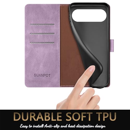 Funda para Google Pixel 9 con cierre magnético y ranura wallet lila violeta 6