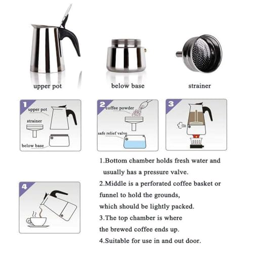 Image of Stainless Steel Stovetop Espresso Maker Italian Style Moka Coffee Pot with Ergonomic Handle, 2-4-6 Cup Capacity, Durable & Easy-to-Use for Rich, Full-Bodied Coffee at Home (4 Cups)