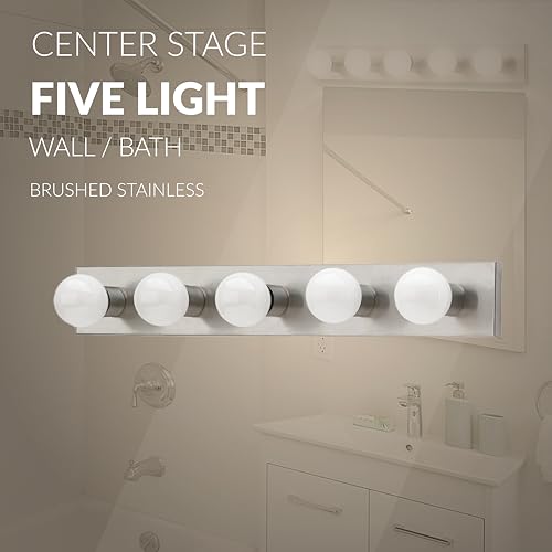 Image of Generation Lighting 4735-98 Center Stage Traditional Five Light Wall /Bath Vanity Style Fixture, Brushed Stainless Finish, 5-Light, 500 Total Watts, 4.25 Inch Height
