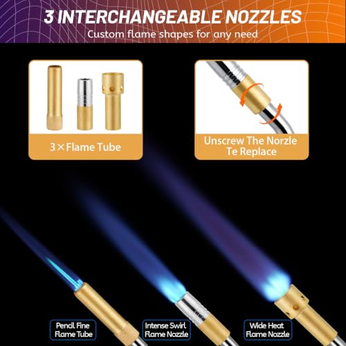Image of Propane Torch Gun with 3 Nozzles, Propane Torch Head Fuel by Propane, MAPP, Turbo Gas Torch Kit, Welding Torch,Trigger Start Map Gas Torch Head with Igniter,Propane Torch,Blow Torch(Fuel Not Included)