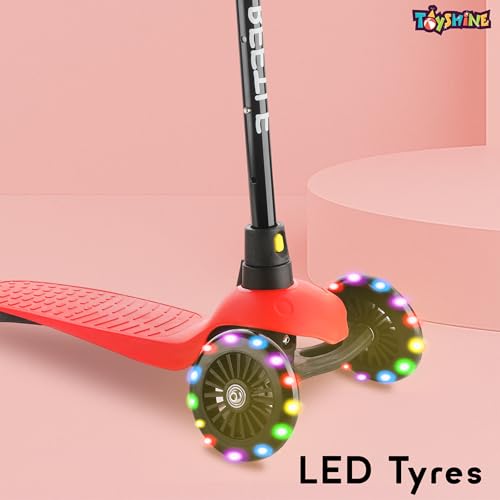 Image of Toyshine 3 Wheel Beetle LED Wheels Runner Scooter with Anti Slip ABS Base Aluminium Structure Height Adjustable Handlebar Hold Upto 25kg for Kids Boys Girls - Red