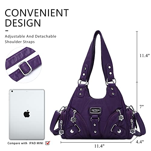 Image of Angel Kiss Purses for Women Small Hobo Shoulder Bags Vagen Leather Multi-Pocket Tote Bag with Zipper