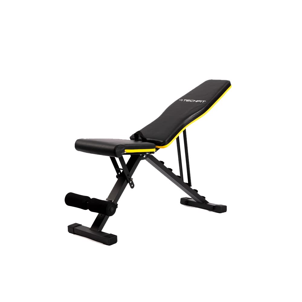 TechFit - Banco de entrenamiento negro, banco multifunción ajustable para ejercicios de levantamiento de pesas y tonificación, entrenamiento completo del cuerpo, plegable, plano, inclinación, declive