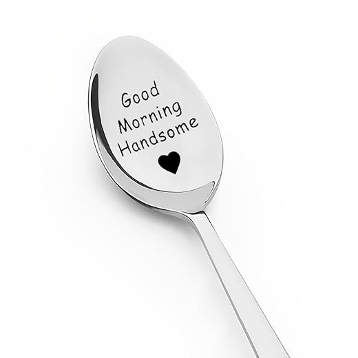 Boyfriend Husband Anniversary Birthday Gifts from Girlfriend Wife Good Morning Handsome Coffee Spoon Gift for Men Him Hubby Fiance Valentines Day Christmas Gifts for Dad Son Papa Nephew Tea Spoons