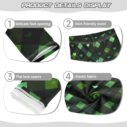 Vdsrup Girls Leggings Green Black Plaid Hearts Kids Length Leggings Pants Toddler Athletic Soft Tights Trousers 4T3