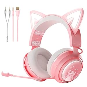 SOMIC Gaming hoofdtelefoon met microfoon, kat oor hoofdtelefoon, 3,5 mm bedrade hoofdtelefoon met intrekbare microfoon ruisonderdrukking, voor Xbox One, PS5, PS4, PC, roze