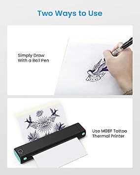 Phomemo M08F Wireless Tattoo Stencil Printer Pink & Tattoo Transfer Paper - 100 Sheets A4 Size, Bluetooth Wireless Inkless Printer Compatible with Mobile & Laptop for Home Office