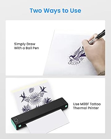 Phomemo M08F Wireless Tattoo Stencil Printer Pink & Tattoo Transfer Paper - 100 Sheets A4 Size, Bluetooth Wireless Inkless Printer Compatible with Mobile & Laptop for Home Office