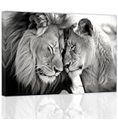 ZXHYWYM Lion and Lioness Wall Art Black and White Lion Picture Wildlife Painting Animal Canvas Ar...